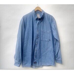 Dickies Mens Button Down Shirt Blue Long Sleeve Collar Pocket 100% Cotton L